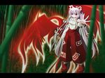  bamboo bamboo_forest bird bow fiery_wings forest fujiwara_no_mokou hair_bow letterboxed long_hair nature phoenix red_eyes side_b silver_hair solo suspenders touhou very_long_hair wings 