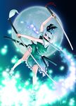  bad_id bad_pixiv_id black_hairband blue_eyes bow full_moon hairband hamada_youho katana konpaku_youmu moon short_hair silver_hair solo sword touhou triple_wielding weapon 