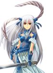  armor brown_eyes copyright_request haura_akitoshi silver_hair solo sword weapon 