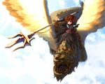  armor bad_id bad_pixiv_id chain copyright_request dragon flying polearm shiden_(t41xz) solo trident weapon wings 