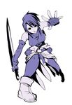  angry belt belt_pouch boots clothes_around_waist elbow_gloves fighting_stance fingerless_gloves gloves monochrome open_mouth pastel_chime pouch rindou_saya short_hair sleeveless solo spread_legs sweater sweater_around_waist sword thighhighs tsukiyo_rei weapon 