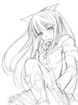  breasts greyscale holo long_hair monochrome ribi sketch small_breasts solo spice_and_wolf 