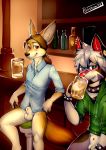  alcohol animal_genitalia anthro balls bastion beer beverage blush bottomless brown_eyes brown_fur canine clothed clothing collar cute_fangs dog drunk duo fennec fox fully_sheathed fur girly hoodie male mammal public red_nose sheath 