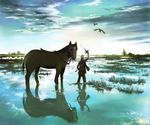  agro bird horse male_focus raibura shadow_of_the_colossus solo sunrise surcoat sword wander water weapon 