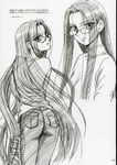  absurdres ass denim fate/stay_night fate_(series) glasses greyscale highres jeans mekongdelta monochrome non-web_source pants rider 