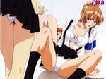  3girls ass blush bra breasts brown_hair cleavage footwear legs lingerie multiple_girls open_clothes open_legs open_shirt panties shirt sitting skirt skirt_lift socks spread_legs suspenders top-down_bottom-up underwear uniform upskirt yuri 