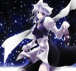  breasts gisyo hat holding holding_shoes large_breasts lavender_hair letty_whiterock purple_eyes shoes short_hair snow solo touhou 