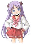  bangs chikugen_shiina hiiragi_kagami lucky_star pink_neckwear purple_hair ryouou_school_uniform school_uniform serafuku solo 