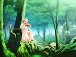  barefoot chinchickrin copyright_request dress forest green instrument long_hair nature scenery solo violin white_dress white_hair 