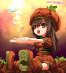  2007 bad_id bad_pixiv_id belt boots brown_eyes brown_hair candy child copyright_request food food_themed_clothes halloween hat jack-o'-lantern open_mouth puffy_sleeves pumpkin shiden_(t41xz) shorts solo 