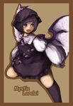  bird_wings character_name dress eyebrows_visible_through_hair hat laboto long_sleeves mystia_lorelei open_mouth puffy_long_sleeves puffy_sleeves purple_eyes purple_hair short_hair solo teeth thighhighs touhou wings 