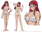  abenobashi_mahou_shoutengai ass bare_shoulders barefoot blue_eyes bra breasts cleavage glasses large_breasts lingerie long_hair munemune official_art panties pose profile red_hair solo standing underwear underwear_only 