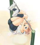  black_legwear blue_eyes blush buruma gym_uniform horizontal_bar ikeda_jun_(mizutamari) kneehighs orange_hair original shirt shoes short_hair sneakers solo source_request sportswear top-down_bottom-up white_shirt 