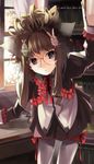  animal_ears brown_hair bunny_hair_ornament cat_ears glasses hair_ornament hairclip hammer_and_sickle kabocha_(monkey4) kemomimi_megane_shisho-san kirenenko leaning_forward original purple_eyes putin solo thighhighs usavich white_legwear 