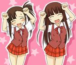  artist_request blush brown_hair caramelldansen konoe_konoka long_hair lowres mahora_academy_middle_school_uniform mahou_sensei_negima! multiple_girls plaid plaid_skirt sakurazaki_setsuna school_uniform side_ponytail skirt 