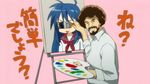  afro beard bob_ross censored convenient_censoring easel facial_hair identity_censor izumi_konata lucky_star male_focus paintbrush painting palette sayonara_zetsubou_sensei screencap solo the_joy_of_painting translated trim_brush 