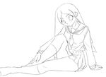  bangs greyscale kitsu_chiri kneehighs long_hair matatabi_(2ccp) monochrome outline parted_bangs sayonara_zetsubou_sensei school_uniform serafuku sitting sketch socks solo thighs 