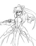  armor dress gauntlets greyscale holding holding_sword holding_weapon levantine long_sleeves looking_at_viewer lyrical_nanoha mahou_shoujo_lyrical_nanoha mahou_shoujo_lyrical_nanoha_a's monochrome serious signum simple_background sketch solo standing sword uka unsheathed weapon white_background yuuka_(o.t.kingdom) 