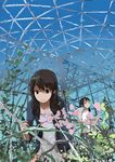  brown_eyes brown_hair flower glass greenhouse keisan multiple_girls original plant smile 