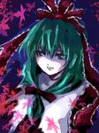  chiri_(o9o9) front_ponytail gothic_lolita green_eyes green_hair hair_ribbon kagiyama_hina leaf lolita_fashion ribbon solo touhou 