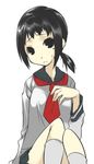  artist_request black_eyes black_hair kaga_ai ponytail sayonara_zetsubou_sensei school_uniform serafuku sitting socks solo 