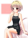  black_dress blonde_hair dress hazuki_(etcxetc) higurashi_no_naku_koro_ni houjou_satoko red_eyes short_hair solo 