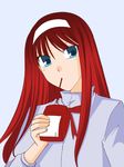  artist_request blood blood_bag blue_eyes drink lowres red_hair solo toono_akiha tsukihime vermillion_akiha 