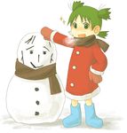  boots breath coat green_eyes green_hair haru_(fiction) koiwai_yotsuba quad_tails scarf short_hair snowman solo yotsubato! 