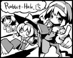  :d alice_margatroid animal_ears blush book bunny_ears capelet frills greyscale grimoire grin hairband inaba_tewi kirisame_marisa looking_at_viewer lowres monochrome multiple_girls o_o open_mouth outstretched_arms pointing pointing_at_viewer short_hair smile talking teeth text_focus touhou upper_body xexu 