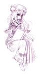  book crescent foreshortening graphite_(medium) hands hat long_hair looking_at_viewer monochrome open_mouth patchouli_knowledge purple robe seductive_smile sitting sketch smile solo touhou traditional_media usaki_(ama) 