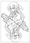  clenched_hand closed_mouth dress expressionless gauntlets ginga_nakajima greyscale long_hair long_sleeves looking_at_viewer lyrical_nanoha mahou_shoujo_lyrical_nanoha_strikers monochrome revolver_knuckle sketch symmetry uka uniform upper_body very_long_hair yuuka_(o.t.kingdom) 