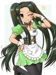  green_hair long_hair maid pantyhose solo supon suzumiya_haruhi_no_yuuutsu tsuruya very_long_hair waitress 