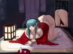  all_fours ark_(morita_hitomi) bat_wings bottle breasts carpet character_name cleavage cosplay cup curtains demon_girl fingernails green_eyes green_hair head_wings japanese_clothes kimono kunai kurenai kurenai_(cosplay) kurenai_(red_ninja) lamp large_breasts long_fingernails long_hair lowleg lowleg_panties mirror morrigan_aensland nail_polish night ninja no_bra open_clothes panties pantyshot parody pink_nails red_ninja socks solo succubus thong top-down_bottom-up tray underwear vampire vampire_(game) weapon wings 