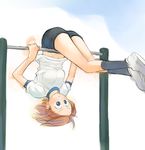  gym_uniform hanging horizontal_bar ikeda_jun_(mizutamari) original solo source_request upside-down 