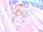  blonde_hair blush brown_eyes dress hat lily_white looking_at_viewer neki-t oekaki short_hair solo tareme tate_eboshi touhou upper_body white_dress white_wings wings 