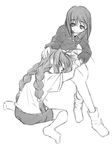  bare_legs braid contemporary from_behind greyscale long_hair lyrical_nanoha mahou_shoujo_lyrical_nanoha mahou_shoujo_lyrical_nanoha_a's monochrome multiple_girls shirt shorts simple_background sitting sketch socks t-shirt twin_braids very_long_hair vita wariza white_background yagami_hayate yuuka_(o.t.kingdom) 