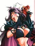  90s araizumi_rui breasts cleavage gloves highres jewelry large_breasts laughing lina_inverse long_hair midriff multiple_girls naga_the_serpent necklace purple_hair slayers spikes spoon 