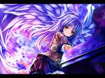  angel_beats! angel_wings from_below instrument long_hair looking_at_viewer looking_down music piano playing_instrument revision school_uniform shino_(eefy) silver_hair solo tenshi_(angel_beats!) wind wings yellow_eyes 