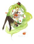  bad_id bad_pixiv_id blue_eyes bow finger_to_mouth food fruit green_hair hat hatsune_miku highres i-riya long_hair navel pantyhose sketch skirt solo strawberry vocaloid 