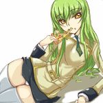  artist_request bangs c.c. cheese_trail code_geass food green_hair holding_pizza long_hair lowres oekaki panties pantyshot pizza slice_of_pizza solo thighhighs underwear 