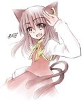  alternate_hairstyle animal_ears brown_eyes brown_hair cat_ears chen earrings jewelry milksea oekaki older solo tail touhou 