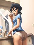  absurdres ass bathroom black_hair bleach bottomless breasts highres kuchiki_rukia mirror panties short_hair speh toothbrush underwear 