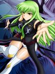  bangs boots c.c. code_geass detached_sleeves green_hair highres long_hair panties solo tanan thigh_boots thighhighs underwear yellow_eyes 