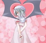  bat_wings blush gift grey_hair heart kukyo remilia_scarlet short_hair smile solo touhou valentine wings 