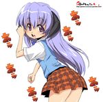  dancing hanyuu higurashi_no_naku_koro_ni long_hair oekaki onija_tarou plaid plaid_skirt purple_eyes purple_hair skirt solo 