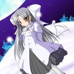  albino artist_request blush full_moon half_updo lowres melty_blood moon pantyhose pointy_ears red_eyes snow solo tail tsukihime white_hair white_len 
