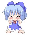  barefoot blue_bow blush bow chibi cirno closed_eyes crying dress full_body geetsu hair_bow lowres no_nose solo tears touhou 