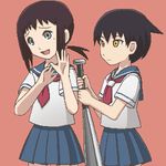  awa black_hair brown_hair grey_eyes kaga_ai lowres mitama_mayo multiple_girls oekaki ponytail sayonara_zetsubou_sensei school_uniform serafuku short_hair yellow_eyes 