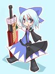  advent_cirno blue_eyes blue_hair bow chibi cirno fusion_swords solo sword touhou weapon 