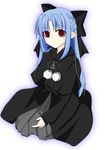  artist_request black_dress blue_hair bow capelet dress hair_bow half_updo len melty_blood pointy_ears red_eyes solo tsukihime 